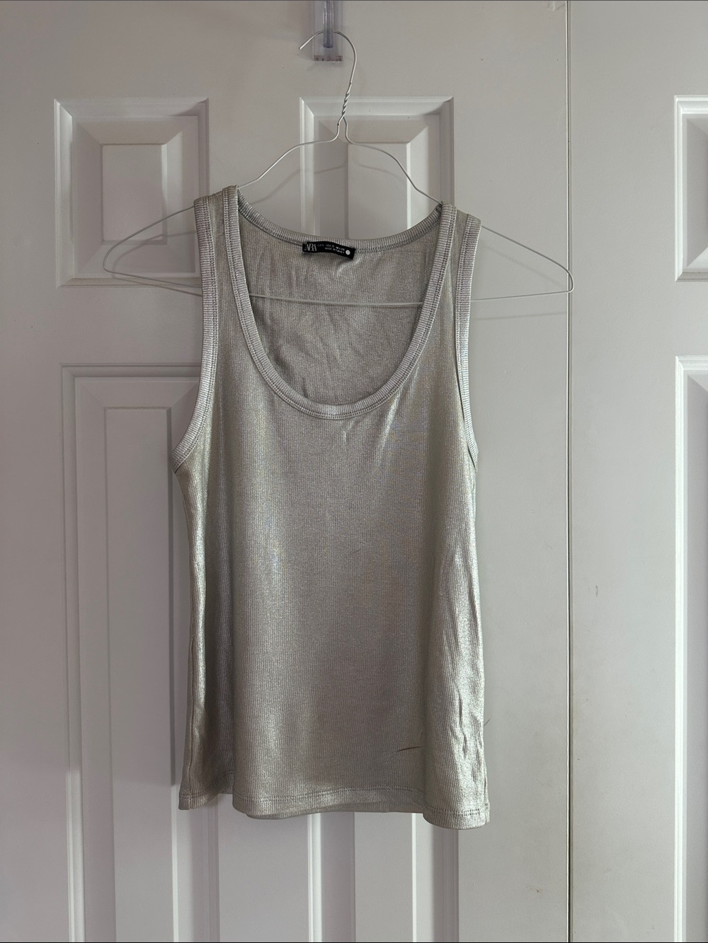 Zara Metallic Silver Scoop Tank Top